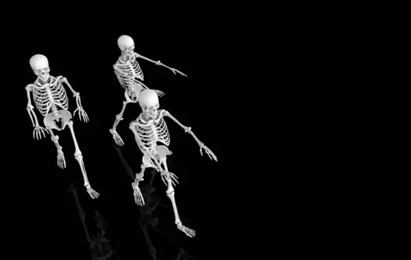 Rendering Ghost Human Skull Skeleton Bones Walking Black Background Horror — Stock Photo, Image