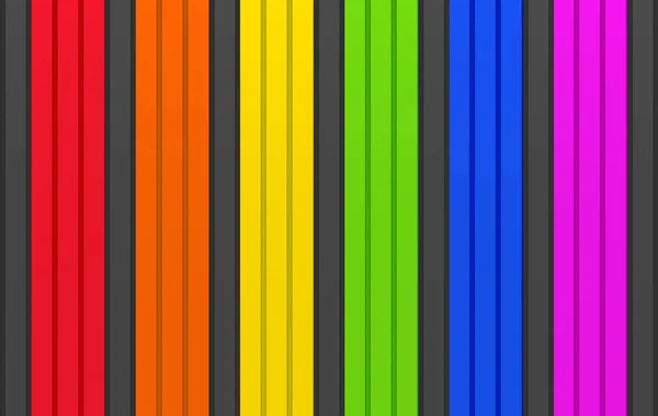 3Dレンダリング Lgbt虹色垂直金属パネル平行壁のデザインの背景 — ストック写真