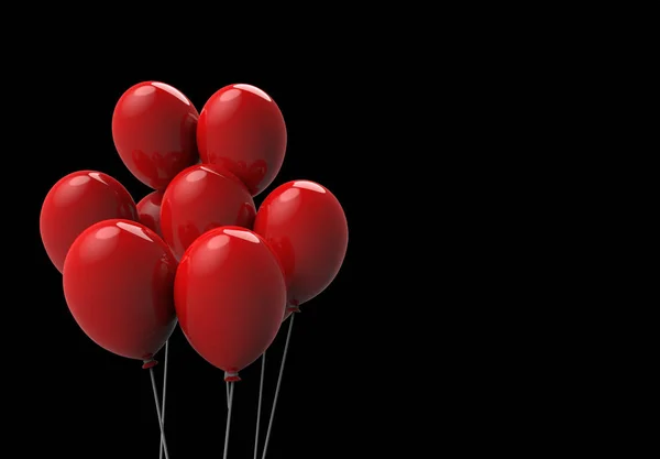 3D渲染 在黑色的背景上漂浮着红色的大气球 万圣节恐怖物品概念 — 图库照片