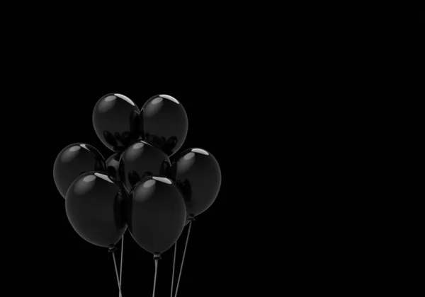Renderowanie Pływające Czarne Balony Odizolowane Czarnym Tle Horror Halloween Koncepcja — Zdjęcie stockowe