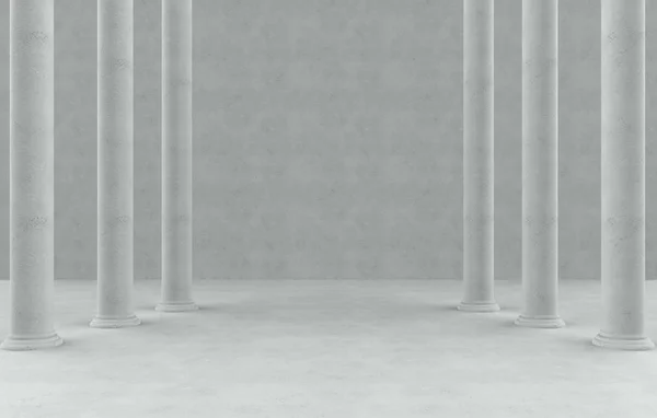 3D görüntüleme. Boş çimento odası arka planında yüksek Roma tarzı sırıklar.