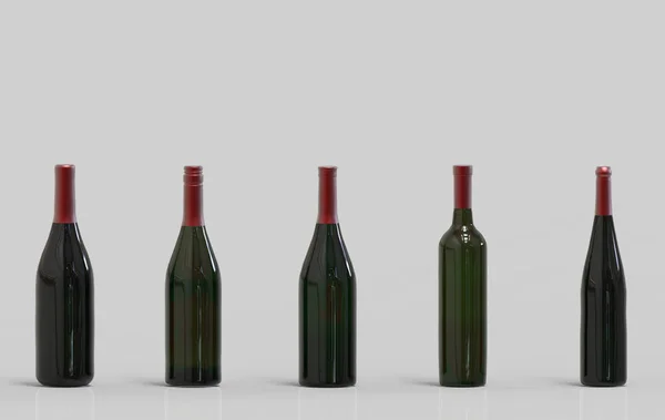3D渲染 空红葡萄酒瓶绿色玻璃杯 截断路径与灰色背景隔离 — 图库照片