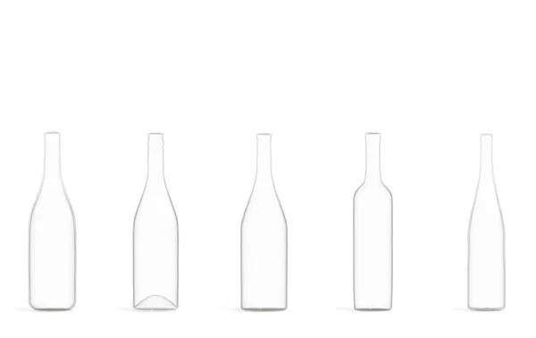 Renderização Copo Garrafa Vinho Transparente Vazio Fundo Branco — Fotografia de Stock