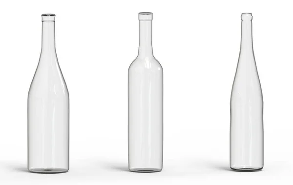 Rendering Empty Transparent Wine Bottle Glass Clipping Path Isolated White — ストック写真