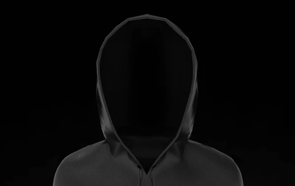 3d rendering. Black Hood jacket with clipping path isolated on black background. Halloween horror or invisible criminal concept.