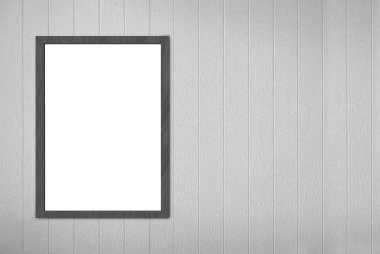 boş boş beyaz resim çerçeve tahtası Gri ahşap paneller duvar arkaplan.