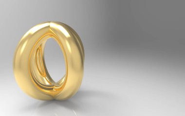 3D görüntüleme. Gri stüdyo arka planında lüks altın torus halka nesnesi.