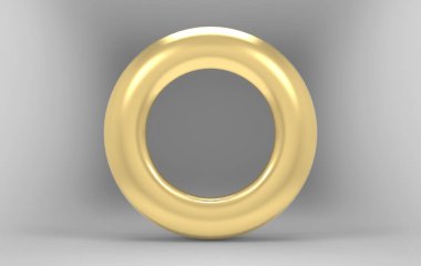 3D görüntüleme. Gri arka planda lüks altın torus halkası.