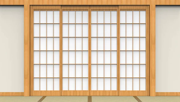 Darstellung Traditionelle Orientalische Japanische White Paper Tür Und Tatami Boden — Stockfoto