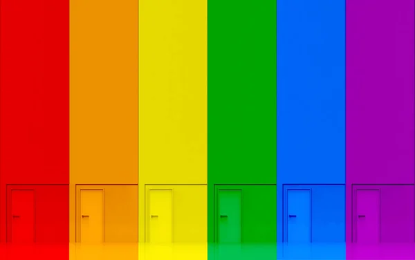 3Dレンダリング Lgbt虹色の旗ドアの壁の背景 — ストック写真