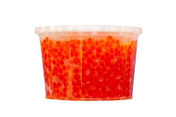 Salmon Red Caviar Plastic Bucket Isolated White Background Seafood Expensive — Stock Photo, Image