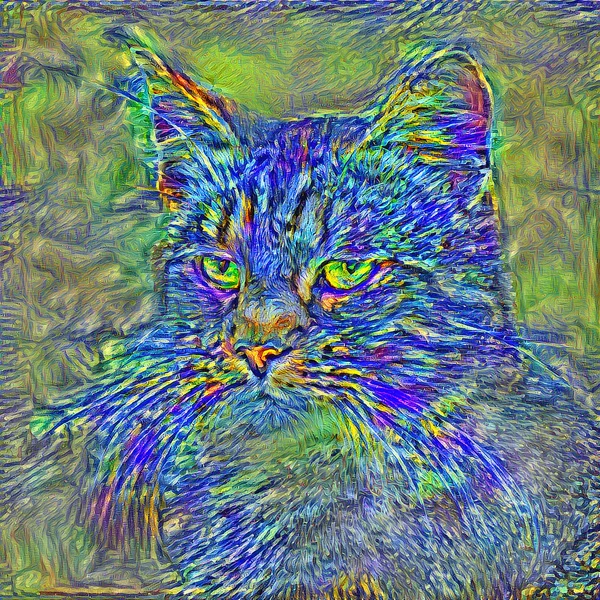 Artificial Neural Style Post Impressionism Cat — Stock Photo, Image