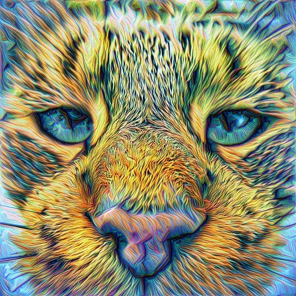 #DeepDreamed Cat. DeepDreaming and Inceptionism.Computer generated patterns. Artificial intelligence (AI) Neural Network random generated pattern art with my textures.Linux.