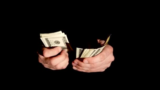 Men Hands Quickly Count Money Dark Dollars — Stock Video