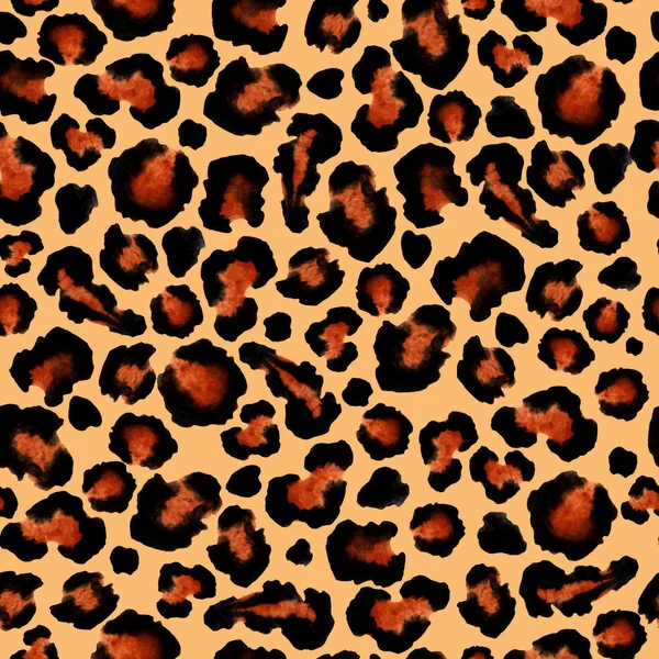 Leopard black  brown seamless background. Watercolor hand drawn animal fur skin — Stock Photo, Image