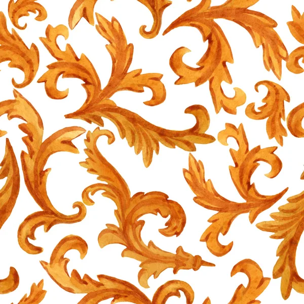 Bezszwowy wzór złotych elementów barokowego stylu rokoko wyizolowanych na tle — Zdjęcie stockowe