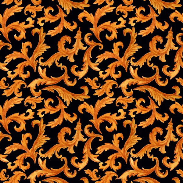 Bezszwowy wzór złotych elementów barokowego stylu rokoko wyizolowanych na tle — Zdjęcie stockowe