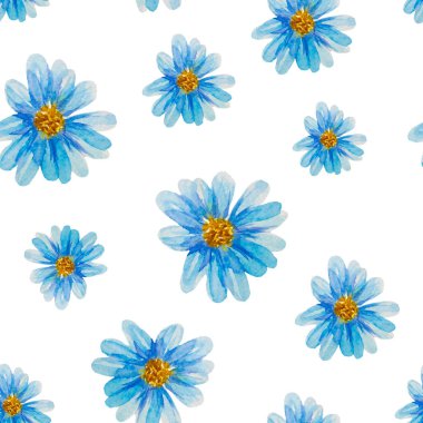 mavi çiçekler ile suluboya dikişsiz desen, aster izole
