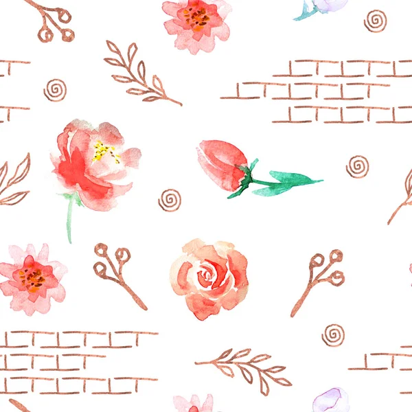 Watercolor seamless pattern with flowers — Stock Photo, Image