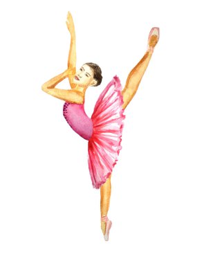 Balerin dans kız suluboya resim illüstrasyon beyaz arka plan afrika avrupa çince izole