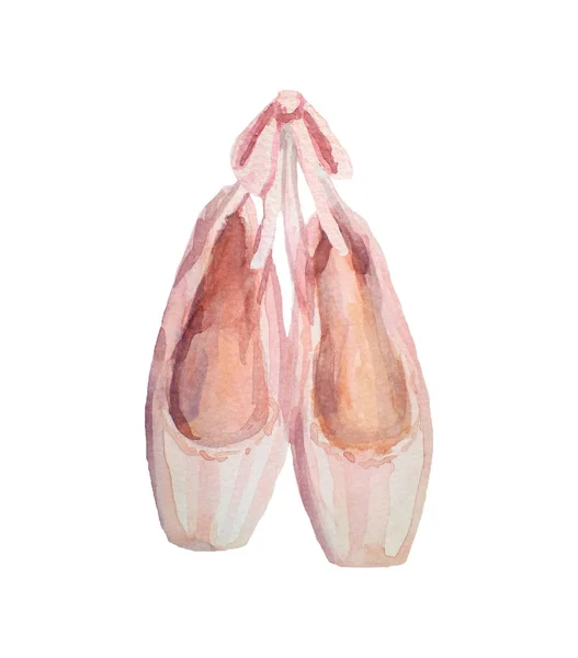 Zapatos de ballet. Acuarela ilustración pintada a mano aislada sobre fondo blanco . — Foto de Stock