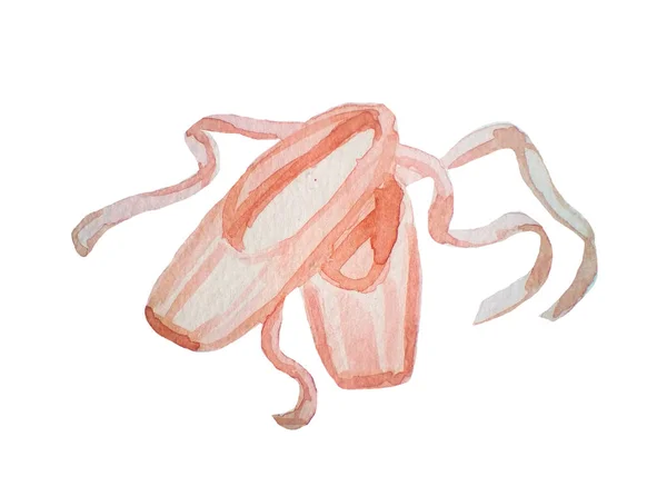 Ballet shoes. Watercolor hand painted illustration isolated on white background. — Stock Photo, Image