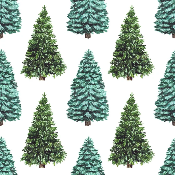 Watercolor seamless christmas pattern with christmas tree for winter holidays design, perfect for wallpaper and scrapbooking — Stock Photo, Image