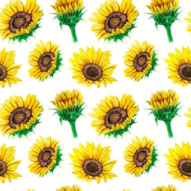 Parlak ayçiçekleri ile suluboya dikişsiz desen. Kumaş, duvar kağıdı, hurda tekstil tasarımı için mükemmel.