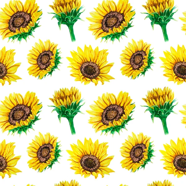 Aquarelle motif sans couture avec des tournesols lumineux. Parfait pour tissu, papier peint, scrapbooking design textile . — Photo