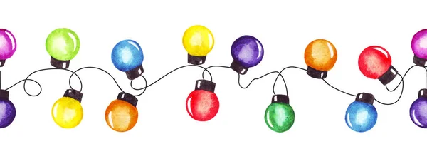 Guirlande de lumières de fête de Noël aquarelle. Noël coloré et motif Nouvel An. Bon pour les cartes de vœux invitations décoration — Photo