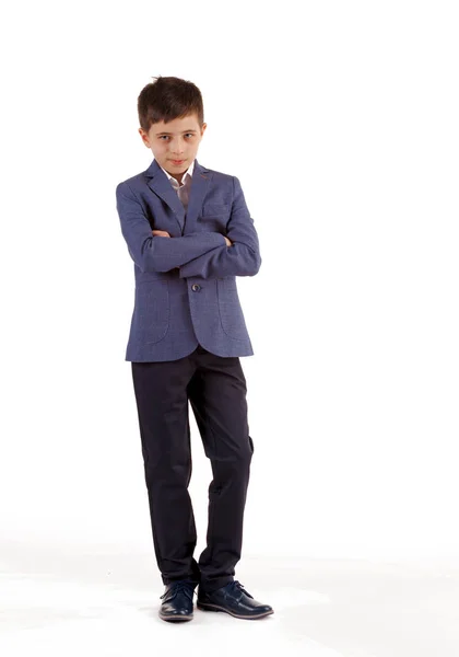 Çocuk Modası Beyaz Arka Planda Izole Zarif Bir Ceket Pantolon — Stok fotoğraf