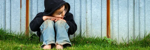 Sad Homeless Little Boy — Stock Photo, Image