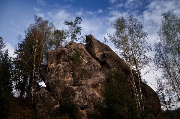 Βράχοι μέσα σε όμορφα γραφικά δάση στα Καρπάθια Όρη, Ουκρανία — Φωτογραφία Αρχείου