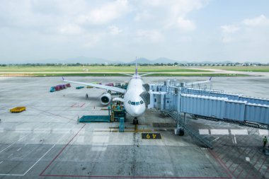 Hanoi, Vietnam - 15 Ekim 2018: Vietnam Havayolları planının görünümü