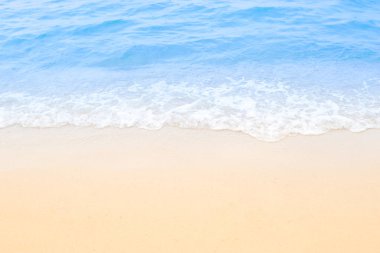 Kum plaj arka plan ve doku üzerinde mavi deniz Fantastic Dalga