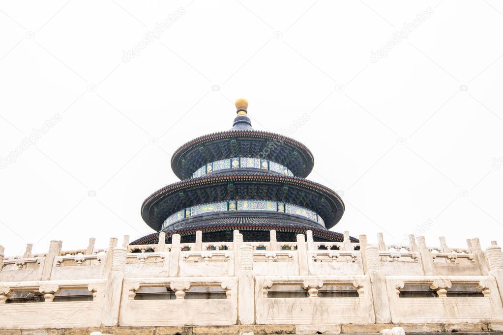 The Hall of Prayer for Good Harvests in the center at The Temple of Heaven, Beijing, China. The one of popular world heritage site in China.