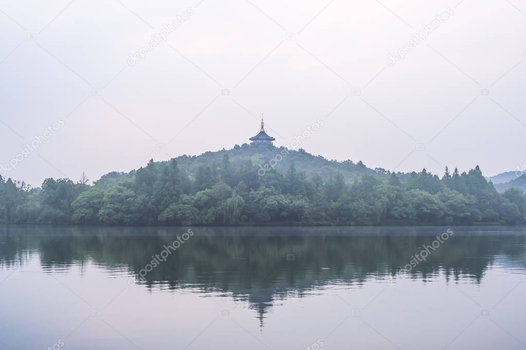 View of Leifeng Pagoda at the west lake in the morning, where is