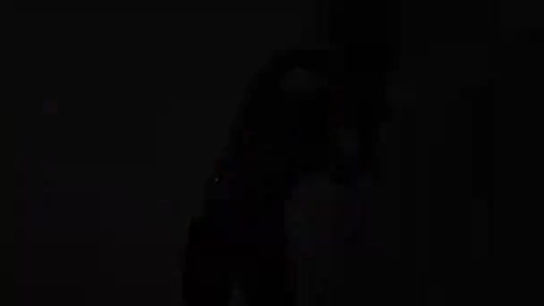 Girl Long Black Hair Shakes Hands Head Dancing Flashing Coloured — Stock Video