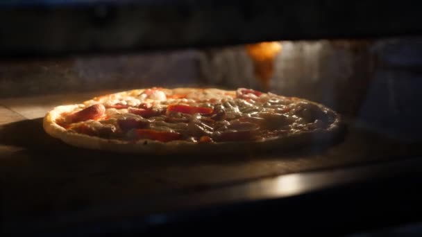 Preparing Pizza Restaurant Oven — Stock Video