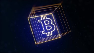 sarı kare bulanık beyaz ışıklı Bitcoin sembolü