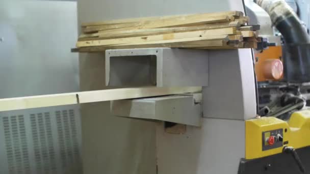 Tirando a placa de madeira da máquina de polimento na loja — Vídeo de Stock