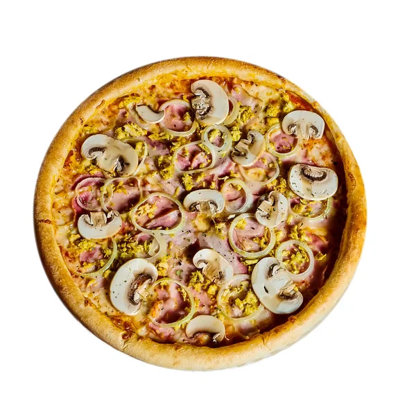 Pizza mit Pilzen und Schinken isolieren — Stockfoto