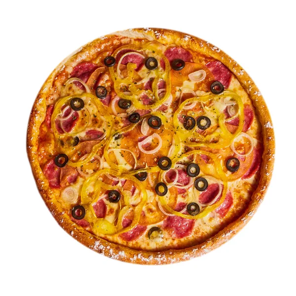 Italienische Pizza mit Olivenkäse und Salami — Stockfoto