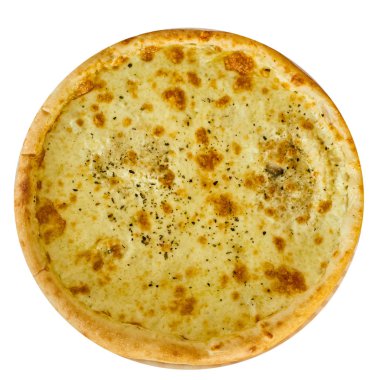 Lezzetli İtalyan pizza izole ahşap bir masa üzerine peynir ile