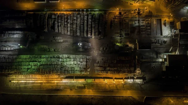 night view of a furniture factory. Shooting from the drone