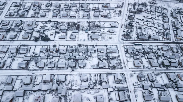Panorama města zimní. Letecká fotografie s Kvadrokoptéra — Stock fotografie