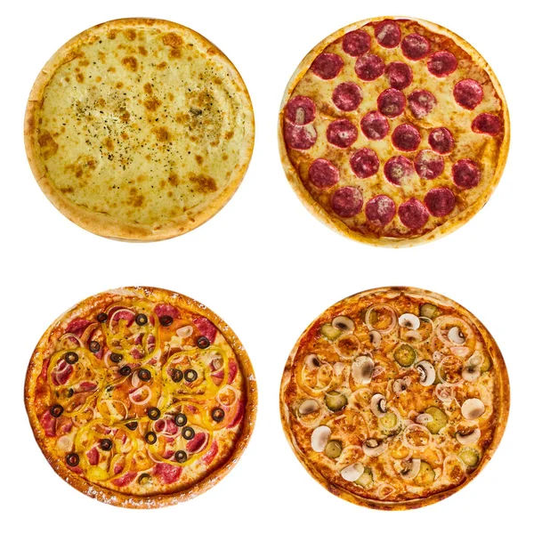 Vier Pizzen Auf Weißem Hintergrund — Stockfoto
