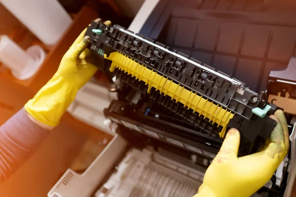 Laser printer repair. Replacing the cartridge. Maintenance and cleaning. Fuser Repair — Stock Photo, Image