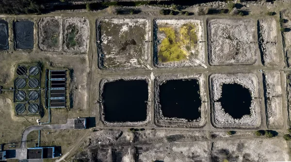 Planta de tratamiento de aguas residuales naturales Vista aérea — Foto de Stock