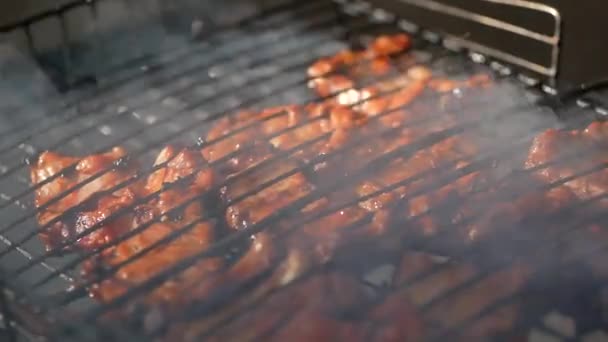 Carne Deliciosa Fríe Barbacoa — Vídeo de stock